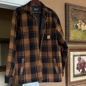 Carhartt Men's Tan and Black Plaid Shirt Jacket